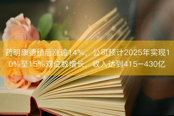 药明康德绩后涨逾14%，公司预计2025年实现10%至15%双位数增长，收入达到415–430亿