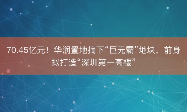 70.45亿元！华润置地摘下“巨无霸”地块，前身拟打造“深圳第一高楼”