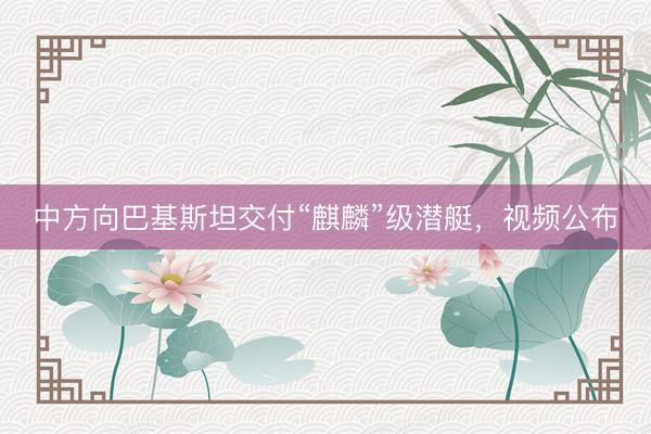 中方向巴基斯坦交付“麒麟”级潜艇，视频公布