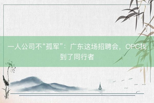 一人公司不“孤军”：广东这场招聘会，OPC找到了同行者