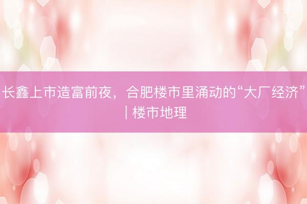 长鑫上市造富前夜，合肥楼市里涌动的“大厂经济” | 楼市地理