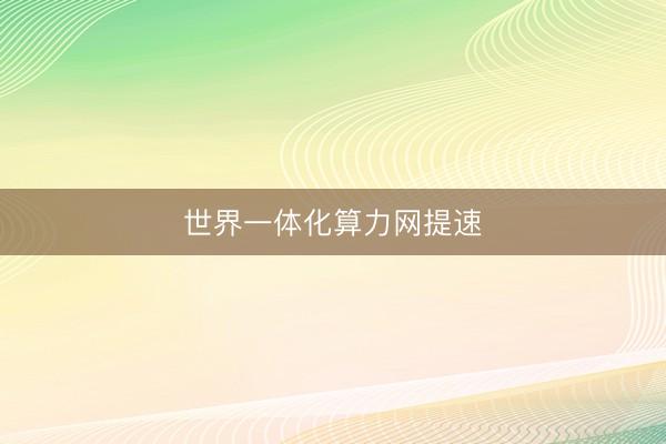 世界一体化算力网提速