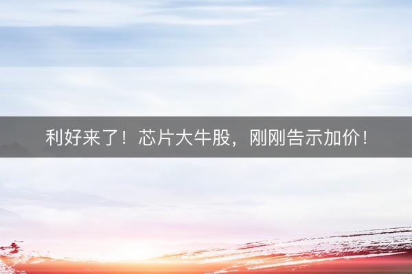 利好来了！芯片大牛股，刚刚告示加价！